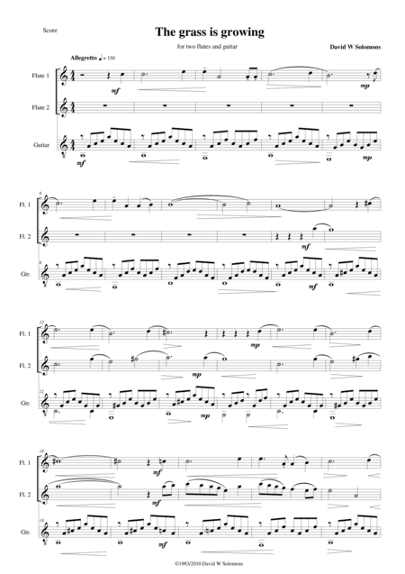 The grass is growing for 2 flutes (or recorders) and guitar