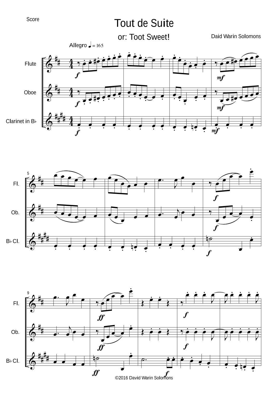 Tout de Suite (or Toot Sweet) for wind trio