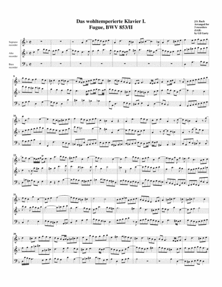Fugue from Das wohltemperierte Klavier I, BWV 853/II (arrangement for 3 recorders) (arr. Gil Garty)