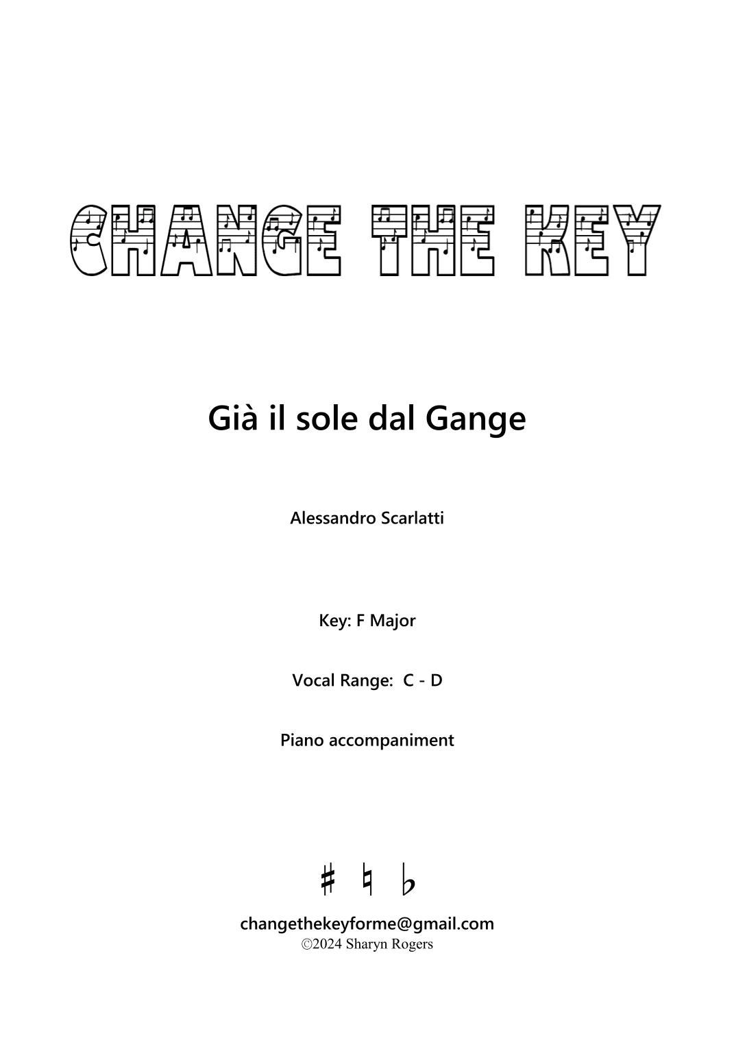 Gia il sole dal Gange - F Major (arr. Sharyn Rogers)