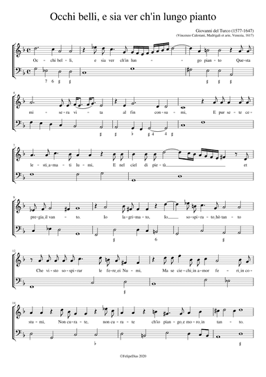 Occhi belli e sia ver ch'in lungo pianto (arr. Early Music Scores)