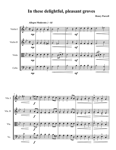 In These Delightful, Pleasant Groves by Henry Purcell for string quartet (arr. Tom Strauch)