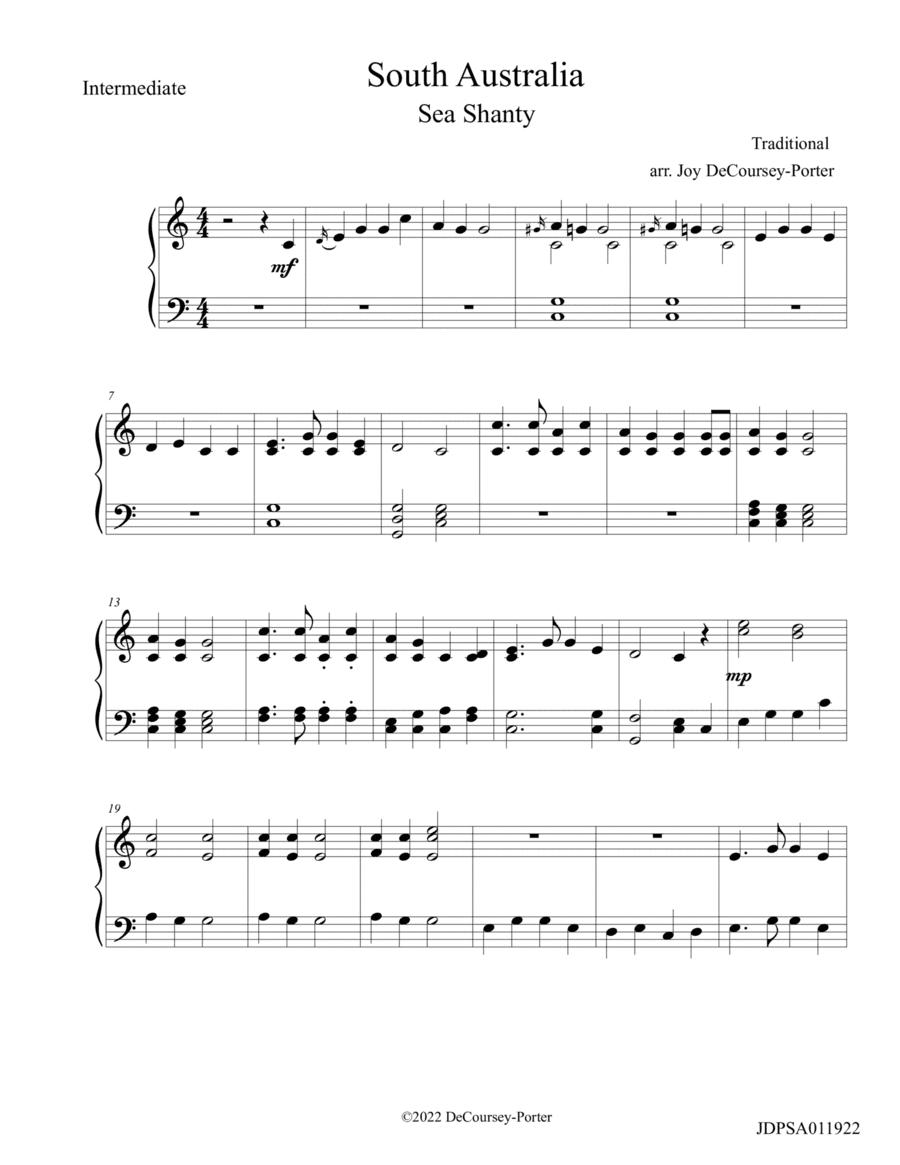 South Australia - Shanty for piano solo (arr. Joy DeCoursey-Porter)