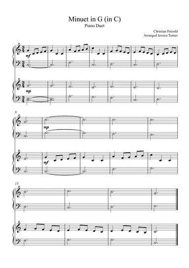 Minuet in G (in C) duet (arr. Jessica Turner)