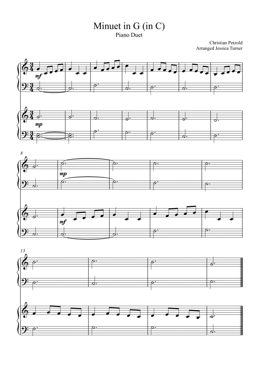 Minuet in G (in C) duet (arr. Jessica Turner)