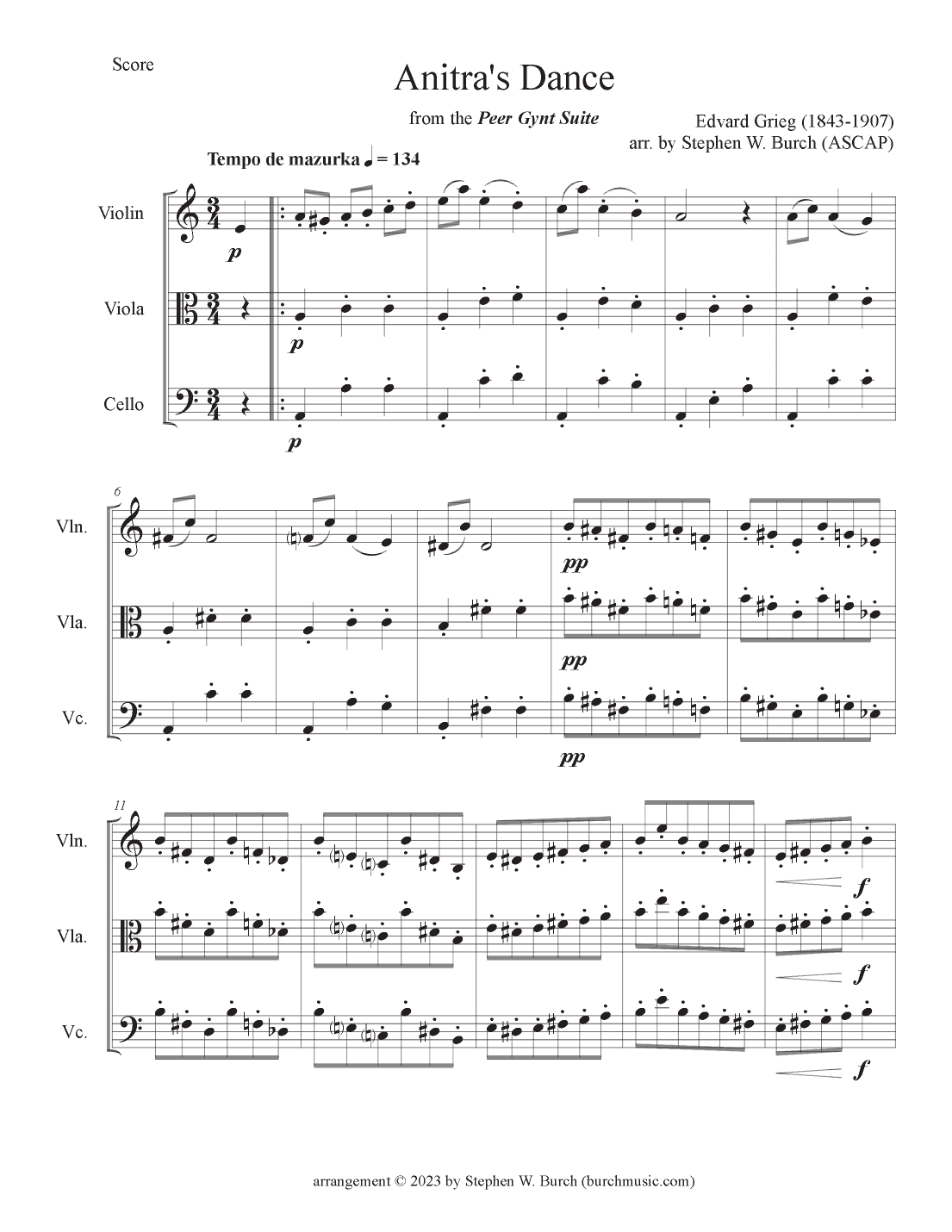 Anitra's Dance for String Trio (arr. Stephen W. Burch (ASCAP))
