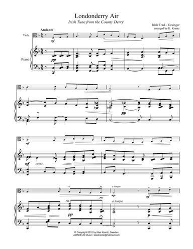 Londonderry air for viola and piano (arr. Klas Krantz)
