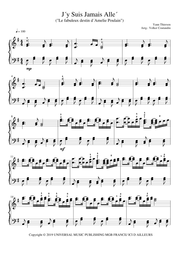 J Y Suis Jamais Alle (arr. Volker Coutandin)