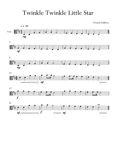 Twinkle Twinkle Little Star in D Major for Viola. Very Easy. (arr. Matheus Araújo)