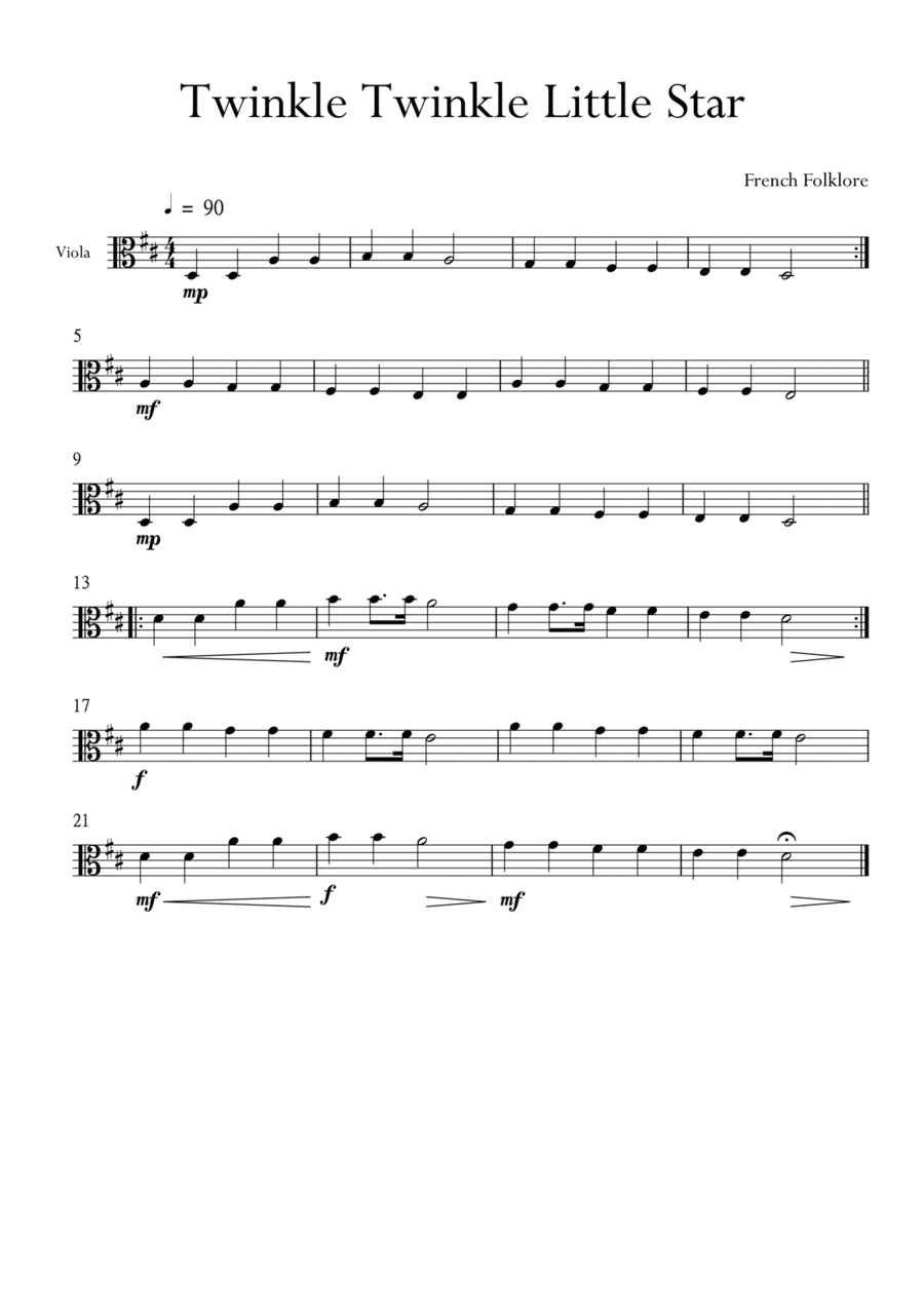 Twinkle Twinkle Little Star in D Major for Viola. Very Easy. (arr. Matheus Araújo)