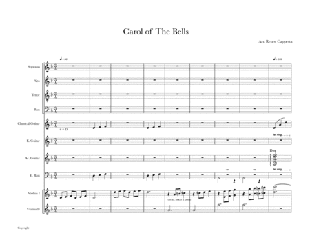 Carol of the Bells for voice, violin and guitars (arr. Renee Cappetta)