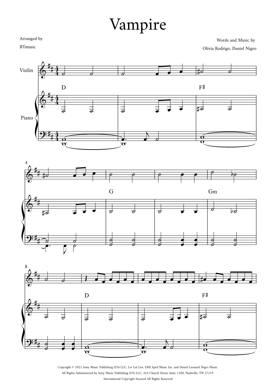 Vampire (arr. BTmusic)