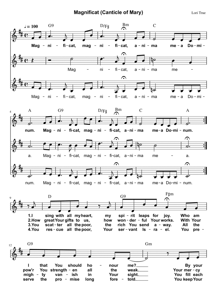 Magnificat (Canticle of Mary) with 3 voices (arr. Bonnie Wong)