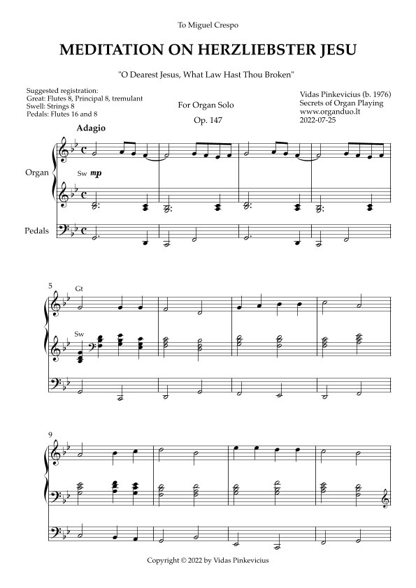 Meditation on Herzliebster Jesu, Op. 147 (Organ Solo) by Vidas Pinkevicius (2022)