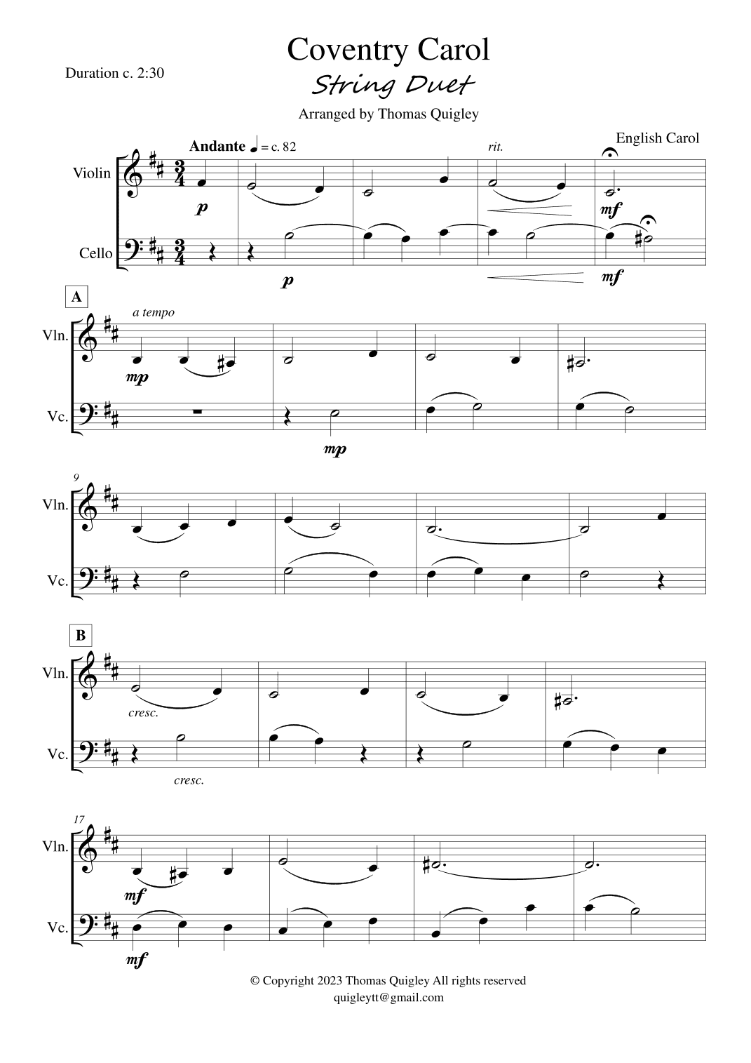 Coventry Carol (arr. Thomas Quigley)