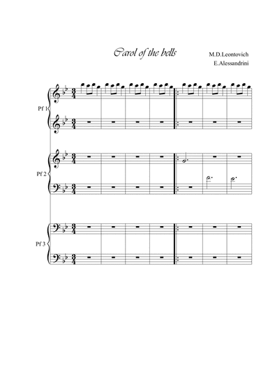 Carol of the bells. Piano 6 hands (arr. Ester Alessandrini)