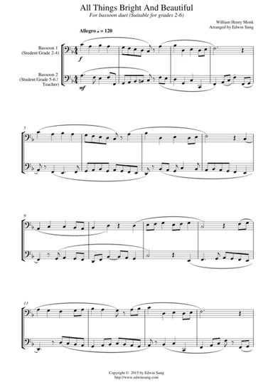 All Things Bright And Beautiful (for bassoon duet, suitable for grades 2-6) (arr. Edwin Sung)