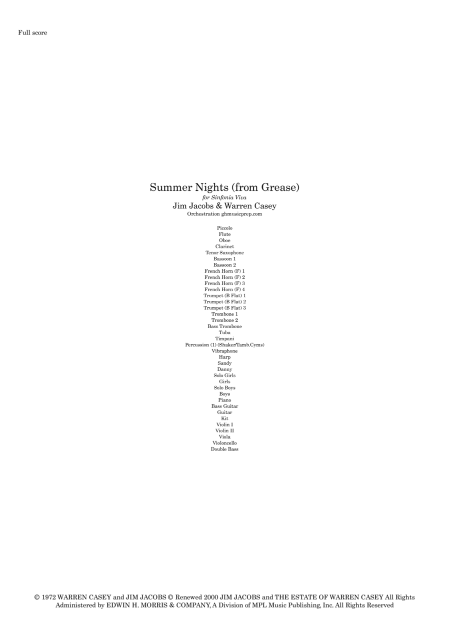 Summer Nights (arr. Graham Hall (ghmusicprep.com))