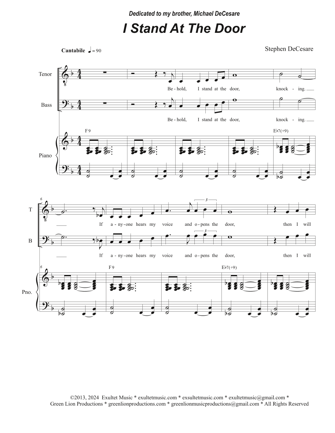 I Stand At The Door (Tenor solo with SATB)