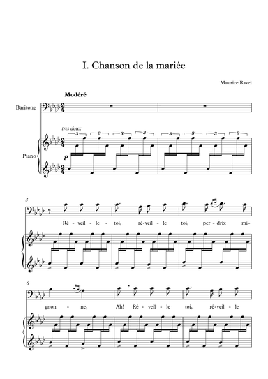 Cinq mélodies populaires grecques, no. 1 Chanson de la mariée, F minor, medium voice (arr. ulysses77)