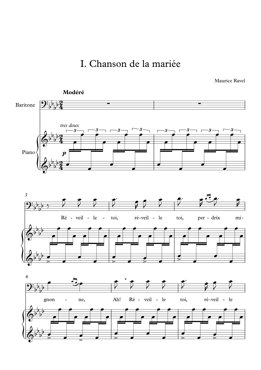 Cinq mélodies populaires grecques, no. 1 Chanson de la mariée, F minor, medium voice (arr. ulysses77)