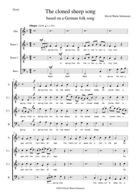 The Cloned sheep song for male voice choir (ATTB) (arr. David Warin Solomons)