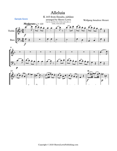 ALLELUIA from Exsulte, Jubilate, Duo for String Duo, Woodwind Duo, any combination of a treble clef (arr. Sherry Lewis)