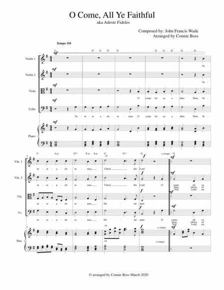 O Come all Ye Faithful/Adeste Fideles - Strings & Piano with parts (arr. Connie Boss)
