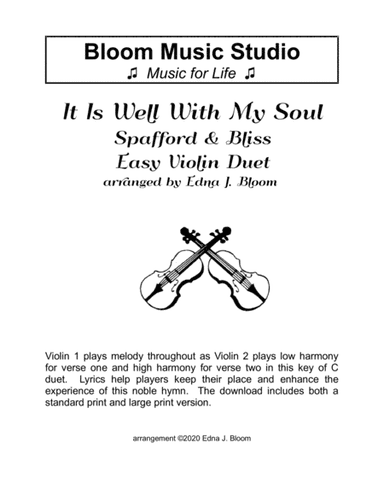It Is Well With My Soul Easy Violin Duet (arr. Edna J. Bloom)
