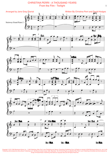 A Thousand Years (arr. Jane Gray Pianist)
