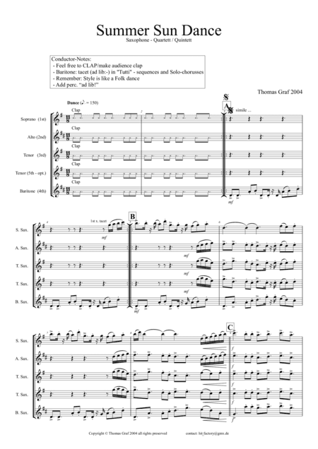 Summer Sun Dance - 11/8 - Folk Dance Style - Saxophone Quartet