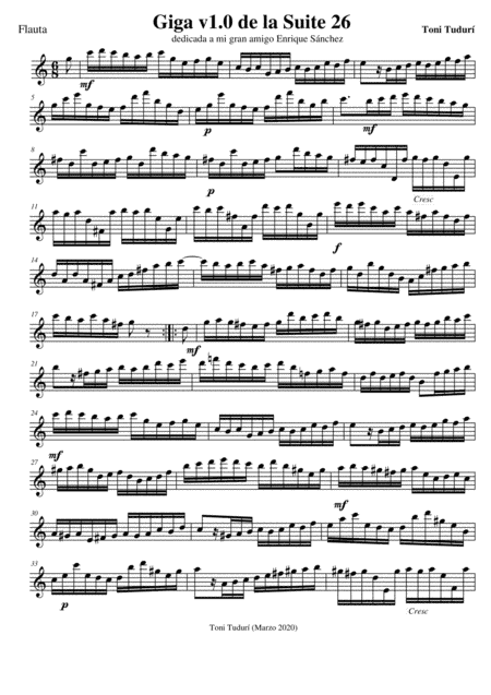 Gigue (Movement of suite 26 for solo flute)