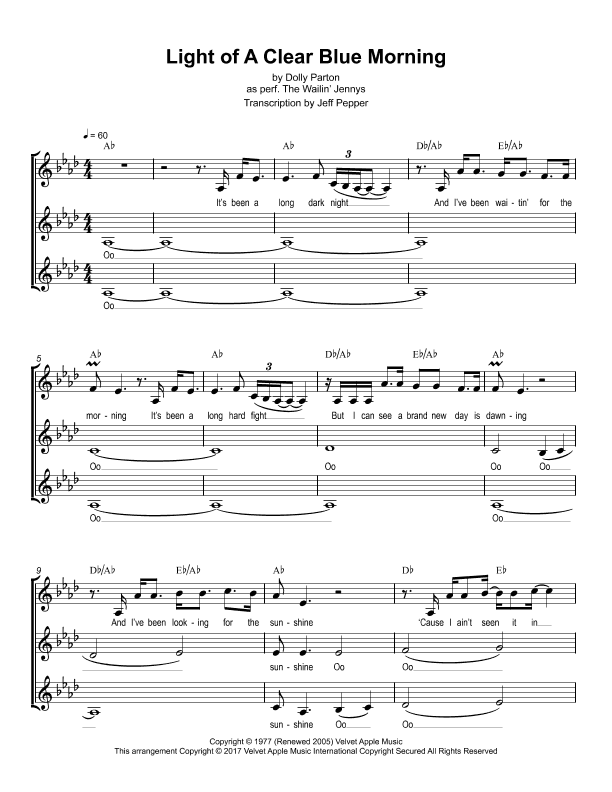 Light Of A Clear Blue Morning (arr. Tunescribers.com)