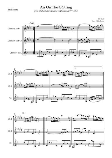 Air On The G String (J.S. Bach) for Clarinet Trio (arr. Fabio Britto)
