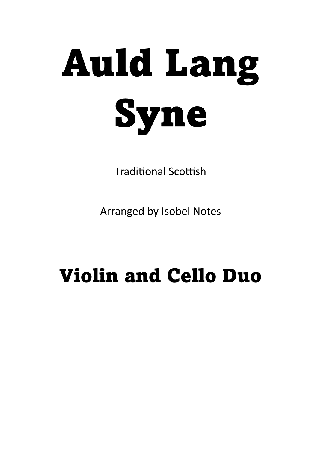 Auld Lang Syne for Violin and Cello Duo (arr. Isobel Notes)