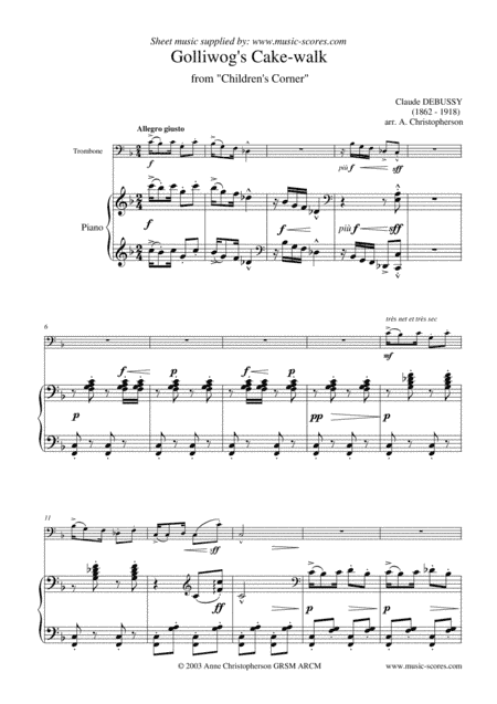 Golliwogg's Cakewalk - Trombone and Piano F Major (arr. Anne L Christopherson GRSM ARCM)