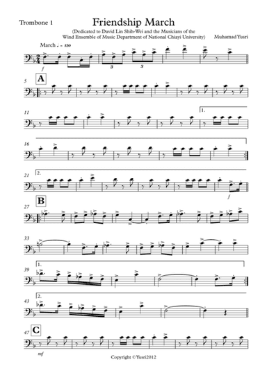 Friendship March (Trombone 1 Part)