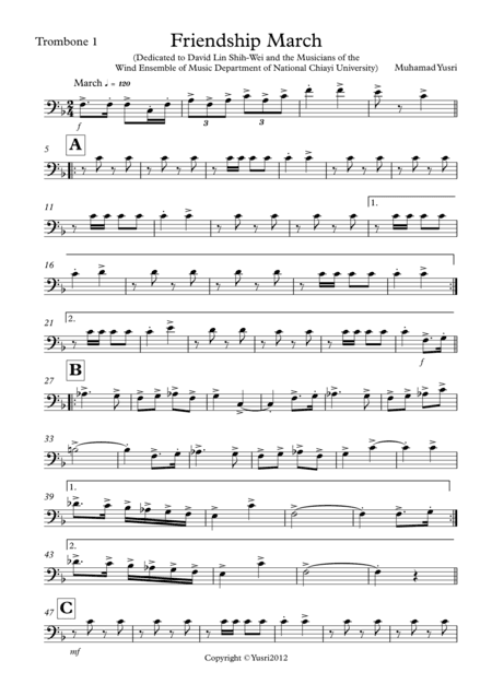 Friendship March (Trombone 1 Part)