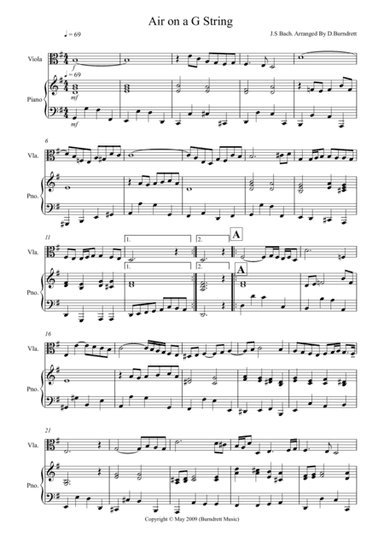 Air on a G String for Viola and Piano (arr. D.Burndrett)