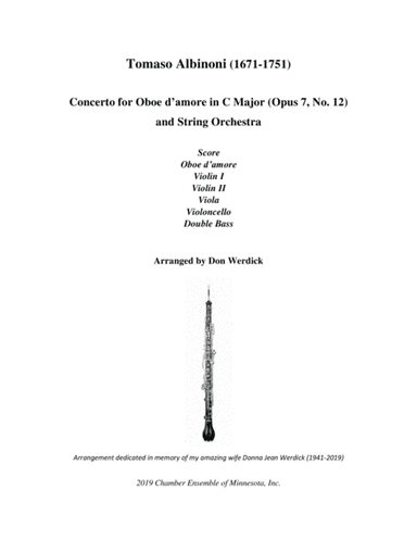 Concerto for Oboe d’amore in C Major, Op. 7 No. 12 and String Orchestra (arr. Don Werdick (1946 - ))