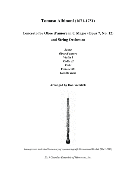 Concerto for Oboe d’amore in C Major, Op. 7 No. 12 and String Orchestra (arr. Don Werdick (1946 - ))