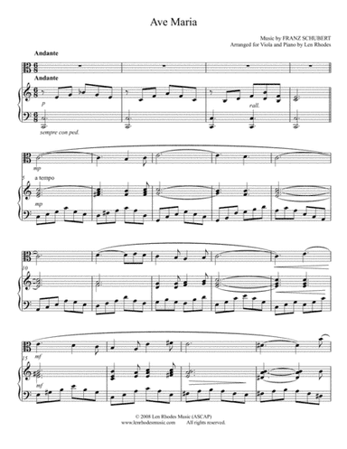 "Ave Maria" - Franz Schubert; for viola and piano (arr. Len Rhodes)
