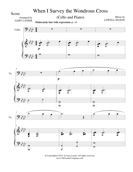 WHEN I SURVEY THE WONDROUS CROSS (Cello/Piano and Cello Part) (arr. Gary Lanier)