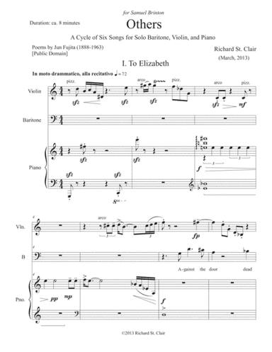 Others: Songs on Tanka by Jun Fujita for Baritone, Violin, and Piano [Score and Part]