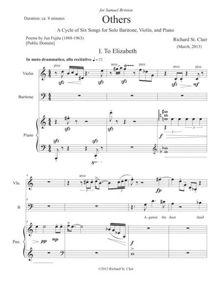 Others: Songs on Tanka by Jun Fujita for Baritone, Violin, and Piano [Score and Part]