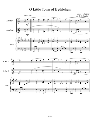 O Little Town of Bethlehem (Alto Sax Duet) with piano accompaniment (arr. B. C. Dockery)