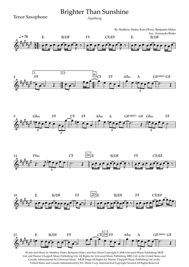 Brighter Than Sunshine (arr. Fernando Britto)
