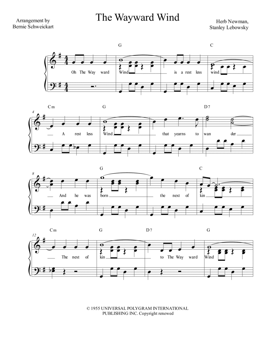 The Wayward Wind (arr. Bernie Schweickart)