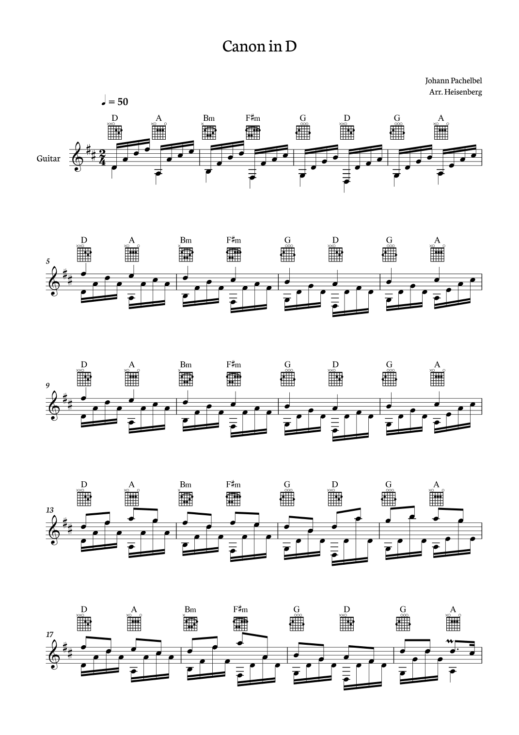 Canon in D - Pachelbel for Guitar Solo with chords (arr. Heisenberg)
