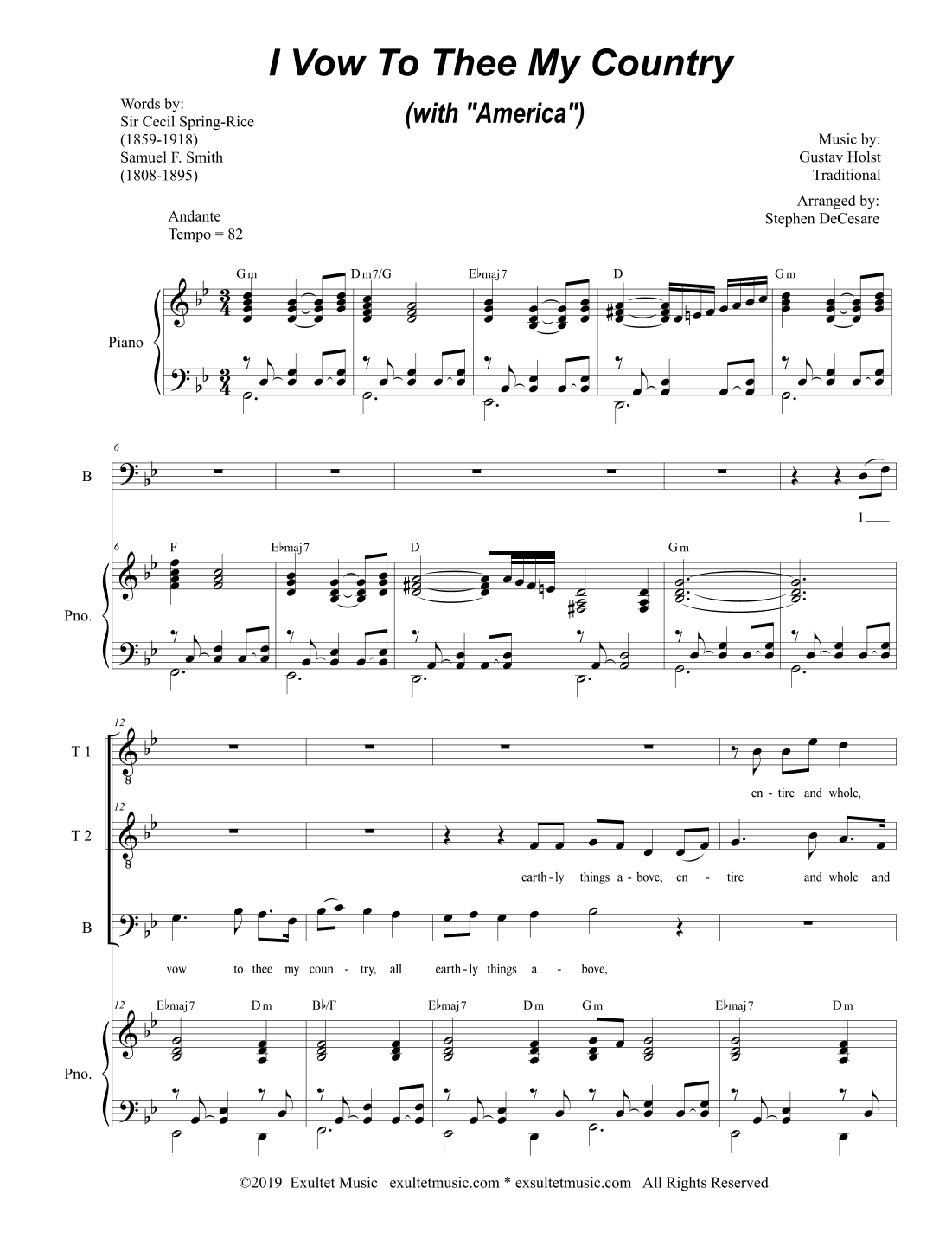 I Vow To Thee My Country (with "America") (TTB) (arr. Stephen DeCesare)